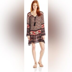 Angie Hippie Inspired Multicolor Tunic w Flowy Silhouette, Bell Sleeve & Tassels